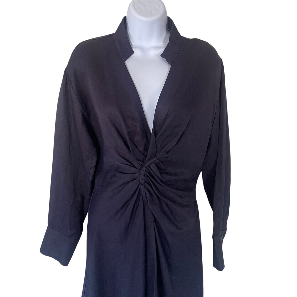 Sandro Celia Navy Blue Twist Front Linen Blend Mini Dress Marine 36 Small New - Picture 4 of 12